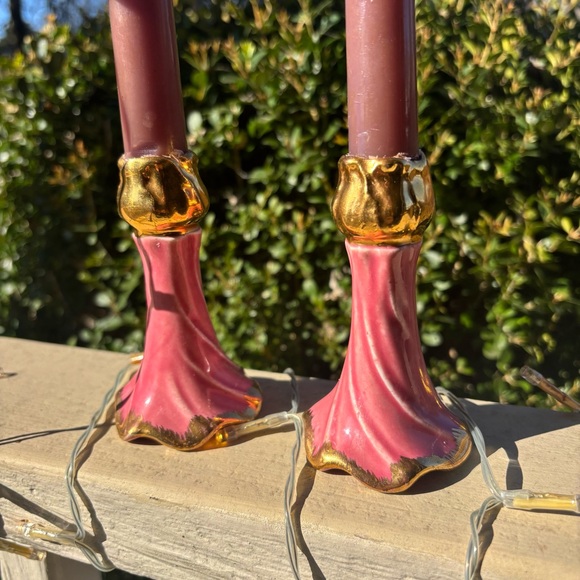 Vintage Candlestick Holders, Pink & Gold - Picture 4 of 7